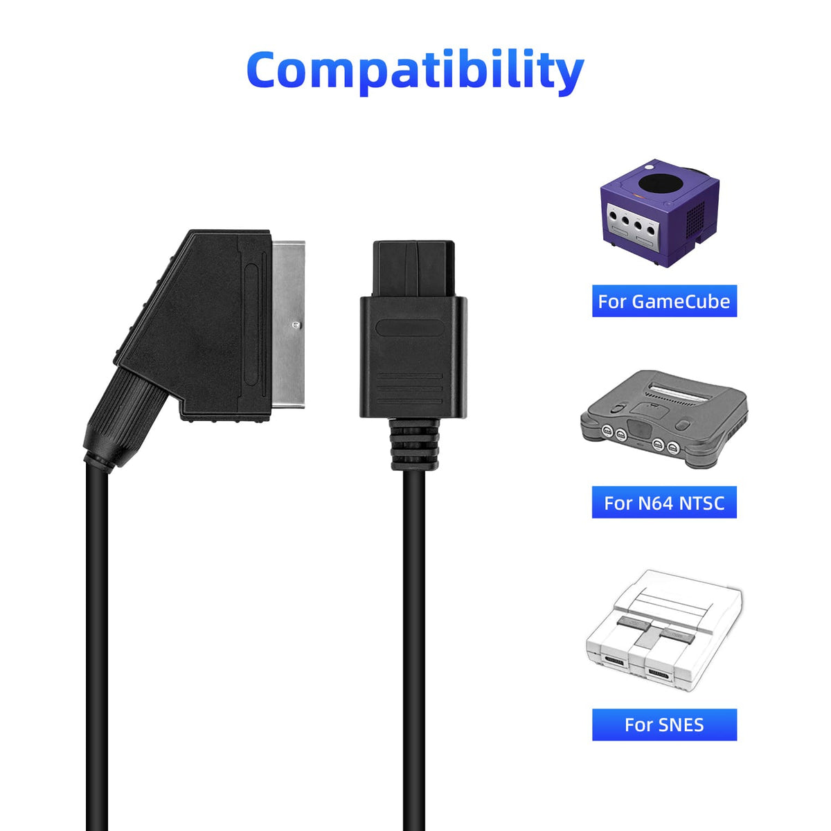 Câble péritel AV RGB Scart pour Nintendo GameCube, N64 et Super