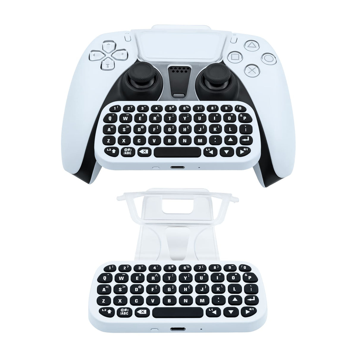 Wireless Controller Keyboard for PS5, Rechargeable Bluetooth Keyboard  Gamepad Online Gaming 47 Key Message Chatpad Keypad with Controller Holder  Clip